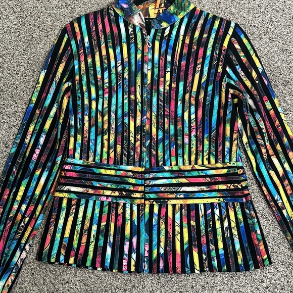 Weavz multi color long sleeves rainbow peplum blouse top size small - Picture 6 of 8